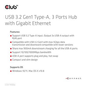 CLUB3D CSV-1430a Ledningsf&oslash;rt USB 3.2 Gen 1 (3.1 Gen 1) Type-A Sort