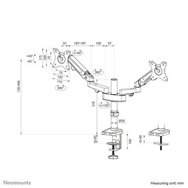 Neomounts DS70-750BL2 monteringssats - justerbar dubbel arm med fullt r&ouml;relseomr&aring;de - f&ouml;r 2 LCD-bildsk&auml;rmar - svart