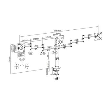 Multibrackets M Deskmount Basic Triple monteringssats - f&ouml;r 3 LCD-bildsk&auml;rmar - svart