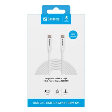 Sandberg 136-76 USB-kabel USB 3.2 Gen 2 (3.1 Gen 2) 5 m USB C Hvid