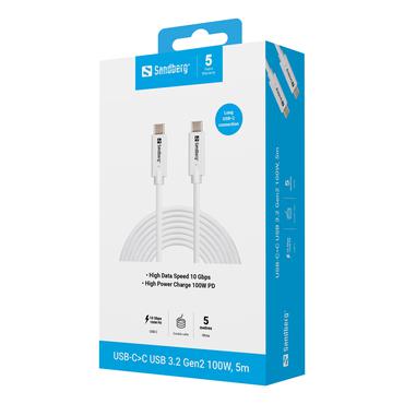 Sandberg 136-76 USB-kabel USB 3.2 Gen 2 (3.1 Gen 2) 5 m USB C Hvid