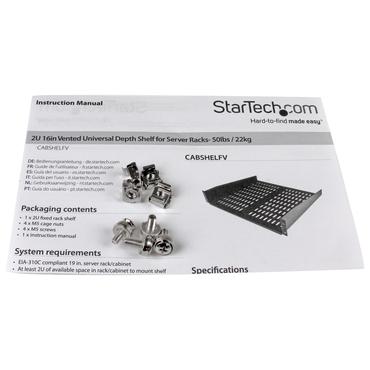 StarTech.com 1U Server Rack Shelf, 2U 16in Universal Fixed Vented Network Rack Shelf/Cantilever Tray for 19" AV/Data/Network Equipment Enclosure w/Cage Nuts & Screws, 50lbs Weight Cap. - 2U Network Rack Shelf (CABSHELFV) - rackhylde - 2U