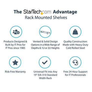 StarTech.com 1U Server Rack Shelf, 2U 16in Universal Fixed Vented Network Rack Shelf/Cantilever Tray for 19" AV/Data/Network Equipment Enclosure w/Cage Nuts & Screws, 50lbs Weight Cap. - 2U Network Rack Shelf (CABSHELFV) - rackhylde - 2U