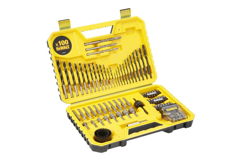 DeWALT DT71563 - kit med skruvmejselbits, borrbits och h&aring;ls&aring;g - f&ouml;r tr&auml;, metall, murverk - 100 delar