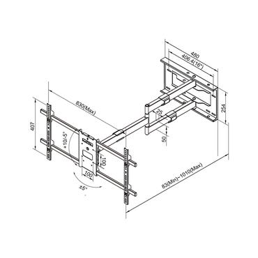 Multibrackets M Universal Long Reach Arm f&auml;ste - f&ouml;r platt panel - svart