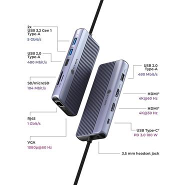ICY BOX IB-DK4062-CPD Ledningsf&oslash;rt USB 3.2 Gen 1 (3.1 Gen 1) Type-C Anthracit