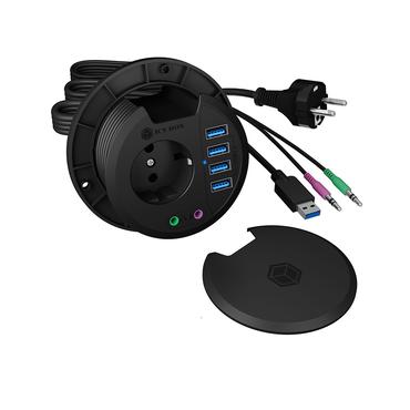 ICY BOX IB-HUB1430 stikkontakt Sort