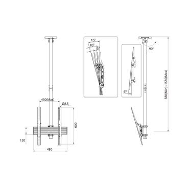 Multibrackets PRO Series M Ceiling Mount Pro MBC1UP 400x600 - konsol - för LCD-display - svart