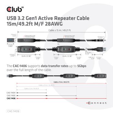 Club 3D - USB-f&ouml;rl&auml;ngningskabel - USB 3.2 Gen 1