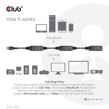 Club 3D - USB-f&ouml;rl&auml;ngningskabel - USB 3.2 Gen 1