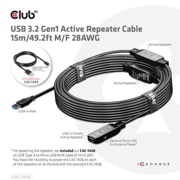 Club 3D - USB-f&ouml;rl&auml;ngningskabel - USB 3.2 Gen 1
