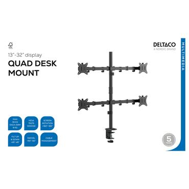 Quad Desk Mount, tilt, swivel, rotate, 13-32", 9 kg