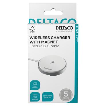 DELTACO tr&aring;dl&ouml;s laddningsplatta/laddningsstativ - med magnet och stativ - 15 Watt