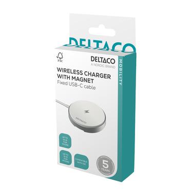DELTACO tr&aring;dl&ouml;s laddningsplatta/laddningsstativ - med magnet och stativ - 15 Watt