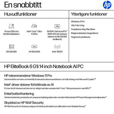 HP EliteBook 6 G1i AI Intel Core Ultra 5 225U Laptop 35,6 cm (14") WUXGA 24 GB DDR5-SDRAM 512 GB SSD Wi-Fi 7 (802.11be) Windows 11 Pro AI PC S&oslash;lv