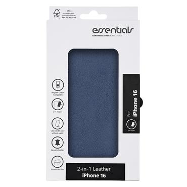 Essentials iPhone 16 leather Mag wallet, detachable, magnetic, blue