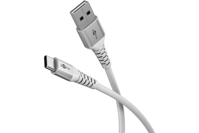 USB-C&trade; Supersoft Textile Cable with Metal Plugs, 1 m, white, 1 m, white