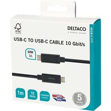 DELTACO USBC-1122M - USB typ C-kabel - 24 pin USB-C till 24 pin USB-C - 1 m