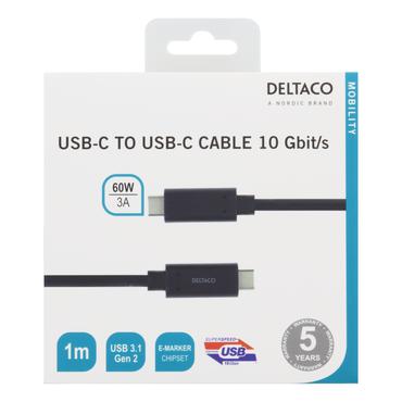 DELTACO USBC-1122M - USB typ C-kabel - 24 pin USB-C till 24 pin USB-C - 1 m