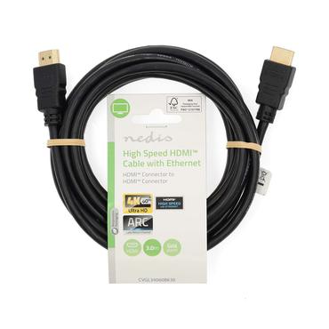 Nedis 3m Highspeed HDMI Kabel mit Ethernet, Schwarz, 4K, 3D und Deep Color