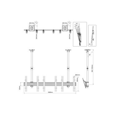 Multibrackets M Ceiling Mount Pro MBC3X1U monteringssats - för 3 LCD-bildskärmar - svart