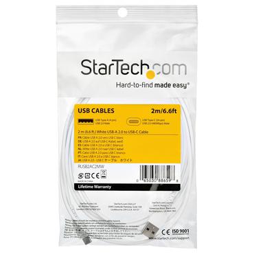 StarTech.com 2m USB A to USB C Charging Cable, Durable Fast Charge & Sync USB 2.0 to USB Type C Data Cord, Rugged TPE Jacket Aramid Fiber M/M 3A White, Samsung S10, S20, iPad Pro, Pixel - Heavy Duty and Rugged - USB Type-C kabel - USB til 24 pin USB-C - 2 m