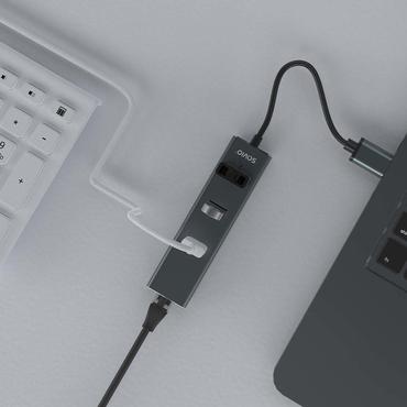 Savio AK-57 USB-A - 3 x USB-A HUB with RJ-45 Gigabit Ethernet adapter  5000 Mbit/s  grey