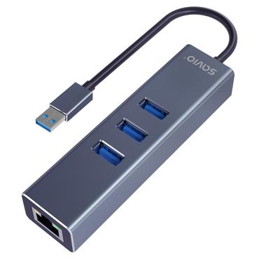 Savio AK-57 USB-A - 3 x USB-A HUB with RJ-45 Gigabit Ethernet adapter  5000 Mbit/s  grey
