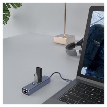 Savio AK-57 USB-A - 3 x USB-A HUB with RJ-45 Gigabit Ethernet adapter  5000 Mbit/s  grey