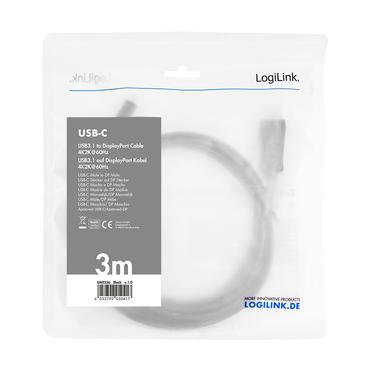 LogiLink UA0336 videokabel adapter 3 m USB Type-C DisplayPort Sort