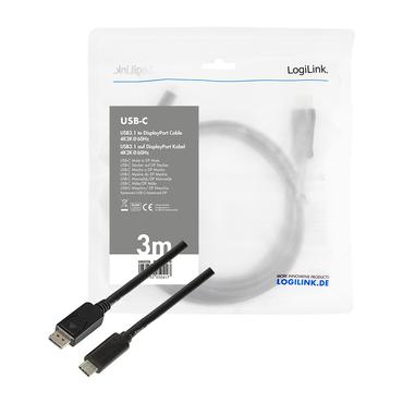 LogiLink UA0336 videokabel adapter 3 m USB Type-C DisplayPort Sort