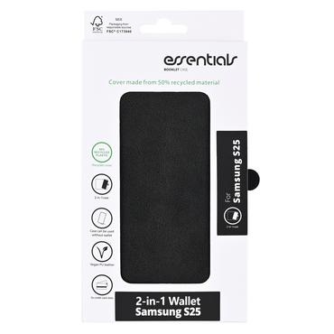 Essentials Samsung Galaxy S25 PU wallet, detachable, 3 cards, black