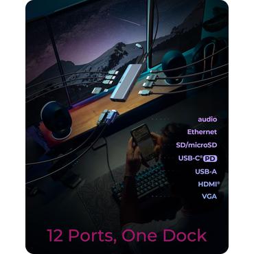 ICY BOX IB-DK4062-CPD Ledningsf&oslash;rt USB 3.2 Gen 1 (3.1 Gen 1) Type-C Anthracit