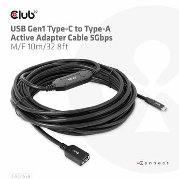 Club 3D - USB typ C-kabel - 24 pin USB-C till USB typ A - 10 m