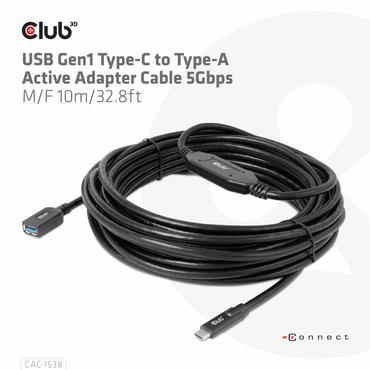 Club 3D - USB typ C-kabel - 24 pin USB-C till USB typ A - 10 m