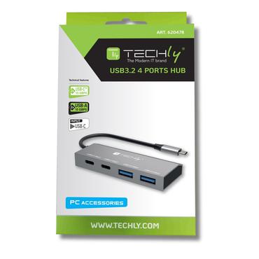 Techly IUSB32C-HUB4AC2 dockingstation Ledningsført USB 3.2 Gen 1 (3.1 Gen 1) Type-C Sølv