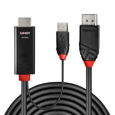 Lindy 41499 videokabel adapter 2 m HDMI + USB Type-A DisplayPort Sort