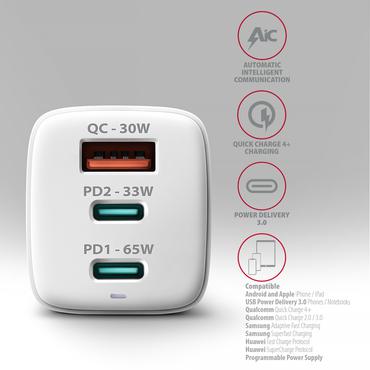 *ACU-DPQ65W GaN 3xport   wall charger 65W white