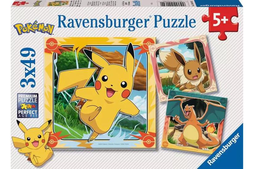 Ravensburger Puzzle Enfant dès 5 ans - Pikachu, Dracaufeu et Evoli Puslespil 147 stk Kunst