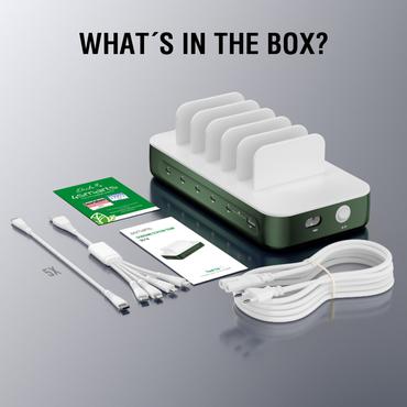 4smarts Ladestation Team 100W 5C/1A inkl. 6 Kabel, grn