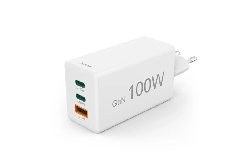HAMA Chager 2x USB-C 1x USB-A GaN 100W White