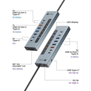 ICY BOX IB-HUB1742CR-C2PD USB 3.2 Gen 2 (3.1 Gen 2) Type-A + Type-C 10000 Mbit/s Sort