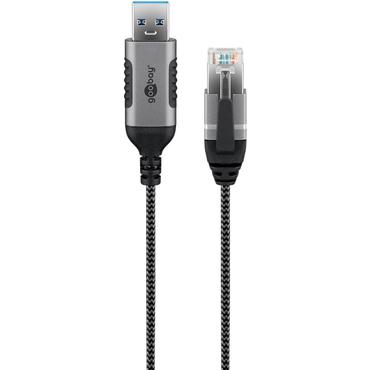 USB-A 3.0 to RJ45 Ethernet Cable, Slim, 3 m, 3 m, black - connects router, modem or network switch to USB-A