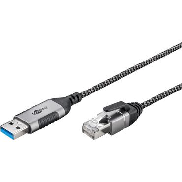 USB-A 3.0 to RJ45 Ethernet Cable, Slim, 3 m, 3 m, black - connects router, modem or network switch to USB-A