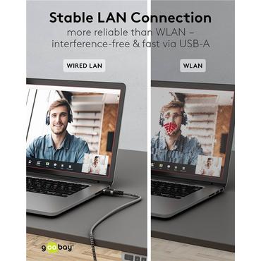 USB-A 3.0 to RJ45 Ethernet Cable, Slim, 3 m, 3 m, black - connects router, modem or network switch to USB-A