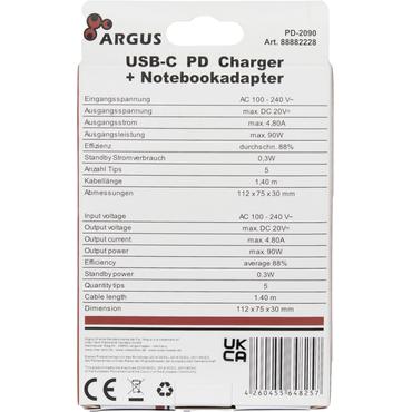 Argus strømforsyningsadapter - 24 pin USB-C - 90 Watt