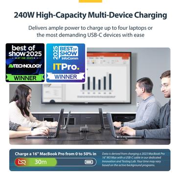 StarTech.com 4-Port USB-C Charger, 240W Total, Single Port 140W EPR str&ouml;madapter - med ytsmonteringsf&auml;ste - 24 pin USB-C - 240 Watt