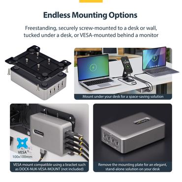StarTech.com 4-Port USB-C Charger, 240W Total, Single Port 140W EPR str&ouml;madapter - med ytsmonteringsf&auml;ste - 24 pin USB-C - 240 Watt