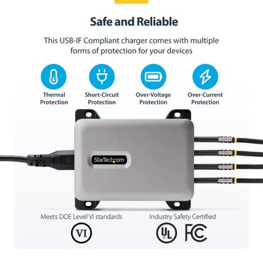 StarTech.com 4-Port USB-C Charger, 240W Total, Single Port 140W EPR str&ouml;madapter - med ytsmonteringsf&auml;ste - 24 pin USB-C - 240 Watt