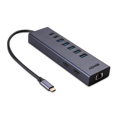 Lindy DST-Mini Duo, USB C Laptop Mini Dockingstation 2x 4K HDMI 2x 4K HDMI, PD 3.0 100W, USB 3.2 Gen 2, Gigabit Ethernet (43373)